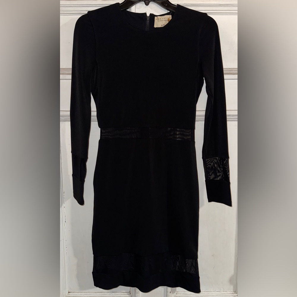 Alice + Olivia Black Long-Sleeve Mesh Insert Bodycon Dress - Picture 2 of 4